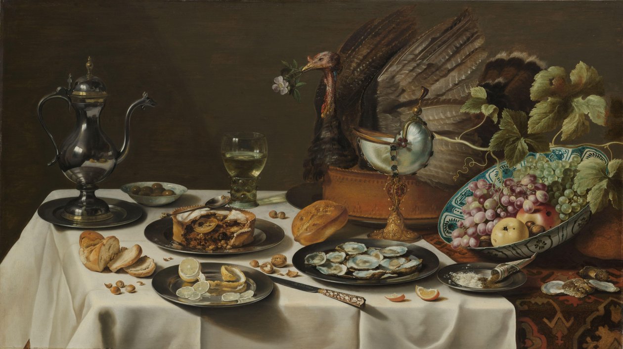Stilleben med en kalkonpaj Stilleben med kalkonpaj av Pieter Claesz