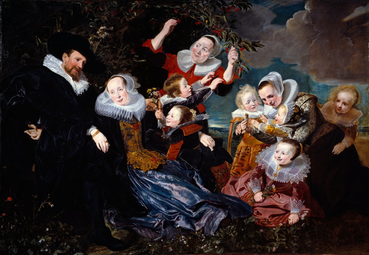 Porträtt av Paulus Van Beresteyn (1588-1636) med sin hustru och sex barn och två jungfrur Målning av Pieter Soutman (1590-1657) 1630 Sön. 1,67x2,41 m av Pieter Claesz Soutman