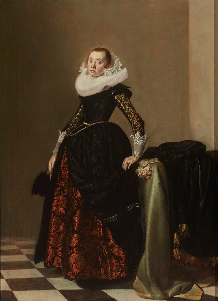 Porträtt av en rikt klädd ung kvinna, ca 1630 (olja på panel) av Pieter Codde