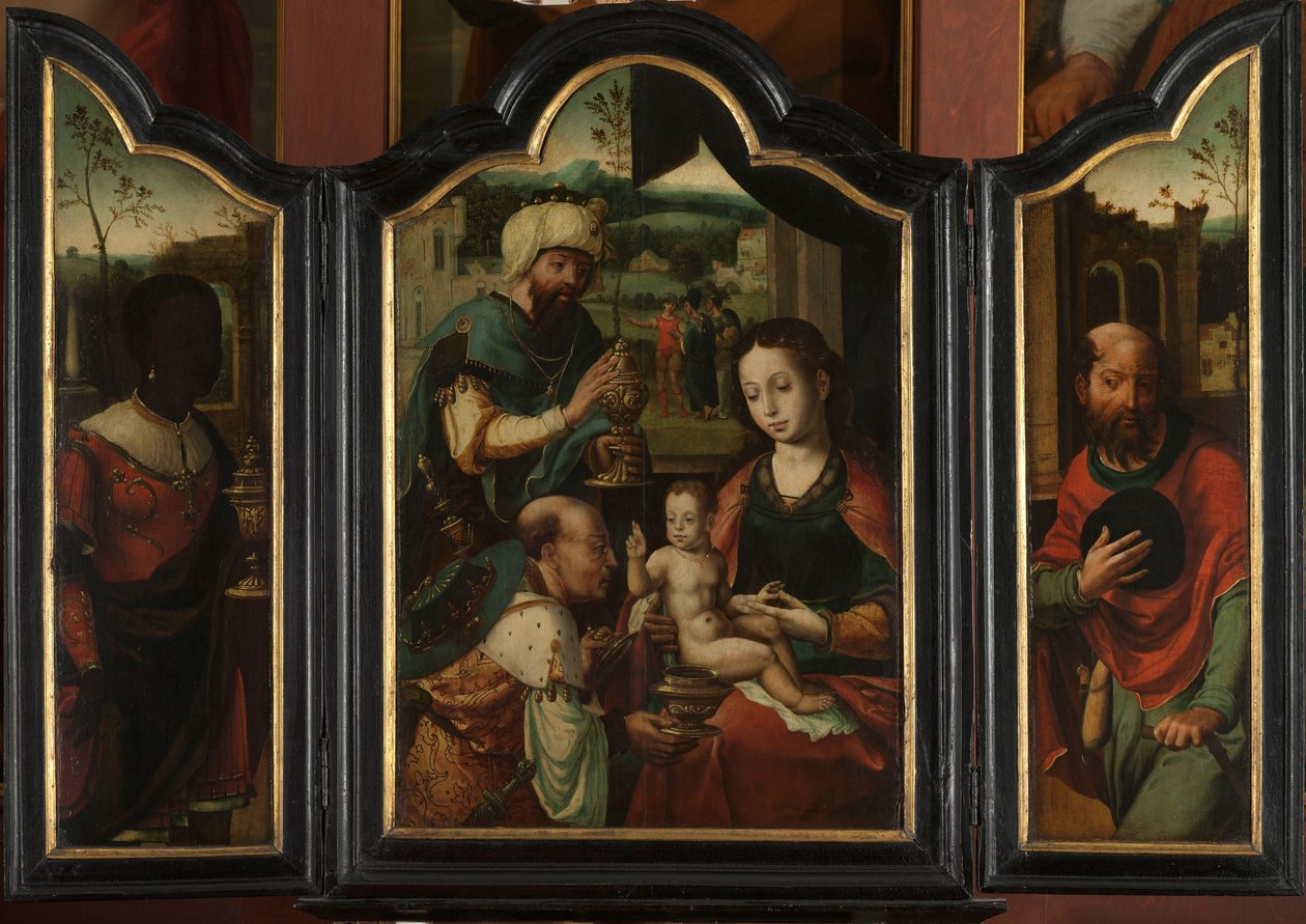 Triptyk med tillbedjan av männen av Pieter Coecke van Aelst (I) (workshop of)
