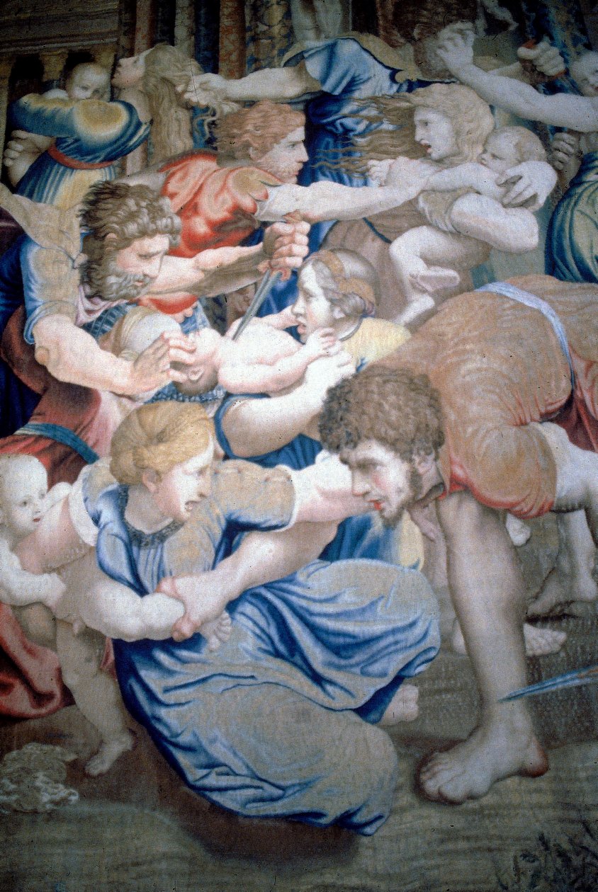 Detalj av en gobeläng föreställande massakern på de oskyldiga, ca 1520-31 (ull och siden) av Pieter Coecke van Aelst