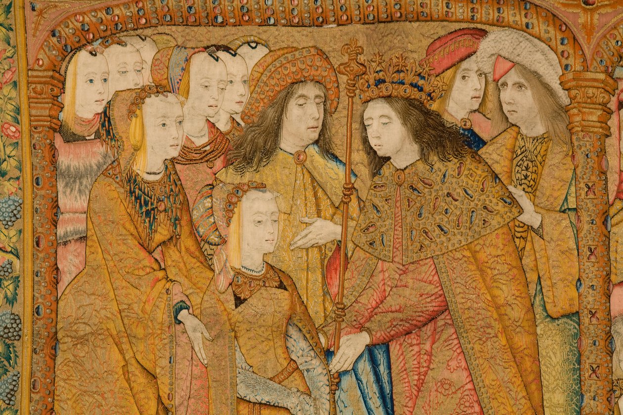 flamländsk gobeläng. Tillkännagivande. Detalj, c.1502-04 (guld, silver, siden och ull) av Pieter Coecke van Aelst