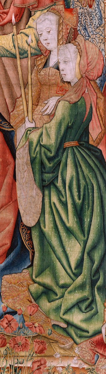 flamländsk gobeläng. Serieavsnitt från Jungfruns liv; Presentation vid templet (Presentación en el Templo). Andra gobeläng i serien. Modeller tillskrivna Jan van Roome (eller van Brussel). Tillverkning Pieter van Aelst, Bryssel. Ca 1502-1504. av Pieter Coecke van Aelst