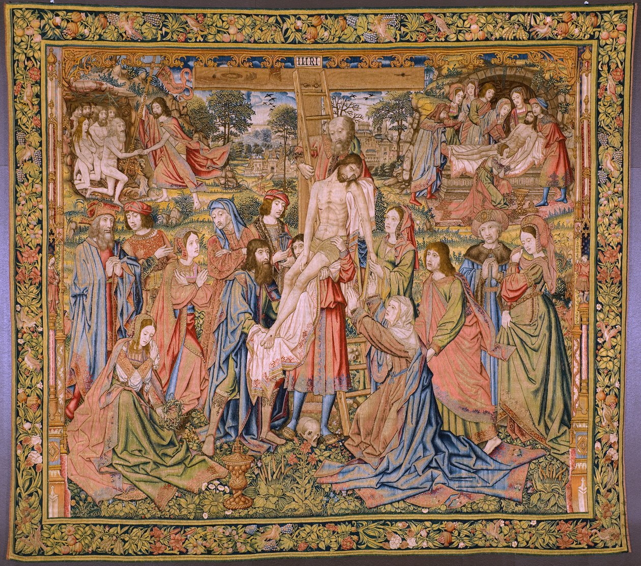 flamländsk gobeläng. Serien The passion of Christ: Descent from the cross (Kruisafneming, Descendimiento de la cruz). Tillverkning Pieter van Aelst. Serietecknaren Jan van Roome. Ca 1507-1520. av Pieter Coecke van Aelst
