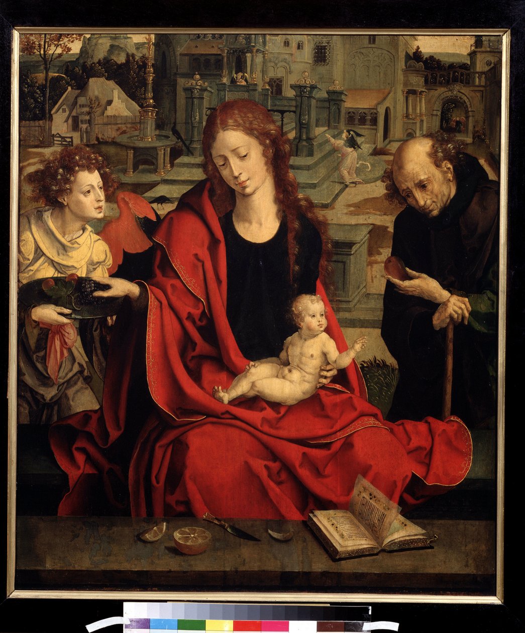 ""Den heliga familjen med en ängel"" (Den heliga familjen med en ängel) Målning av Pieter Coecke van Aelst den äldre (1502-1550) 1500-talets Moskva, Pushkin-museet av Pieter Coecke van Aelst