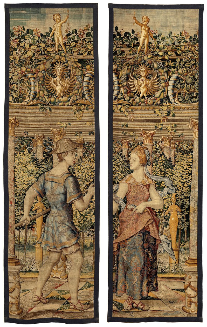 Vertumnus och Pomona: Vertumnus förvandlades till en fiskare, ca 1550 (guld, ull och siden) av Pieter Coecke van Aelst