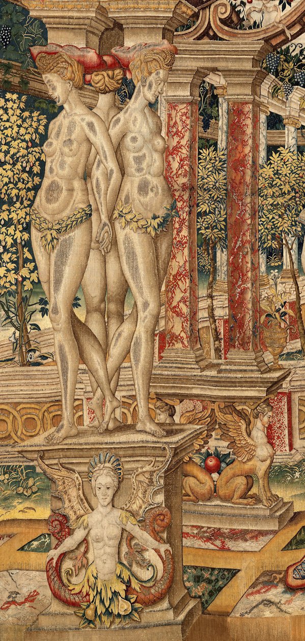 Vertumnus och Pomona: Vertumnus förvandlas till en beskärare. ca. 1550 (gobeläng) av Pieter Coecke van Aelst