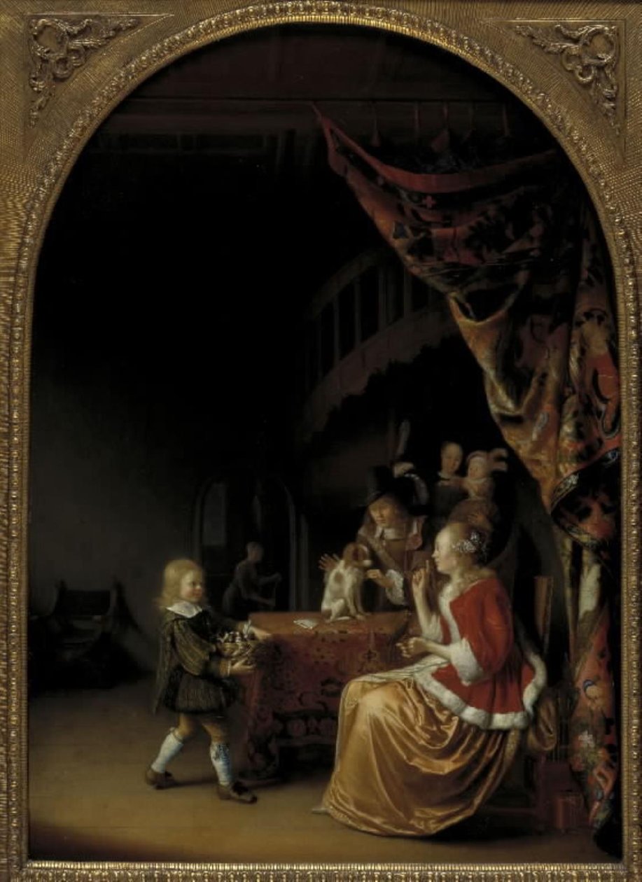 Scen från ett rikt holländskt hem av Pieter Cornelisz. van Slingelandt