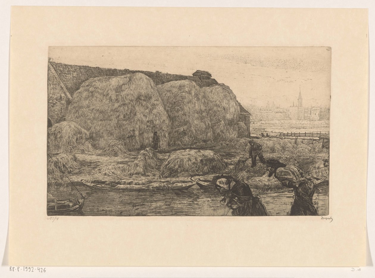 Gård med höskärvor på Jaagpad i Amsterdam av Pieter Dupont (signed by artist)