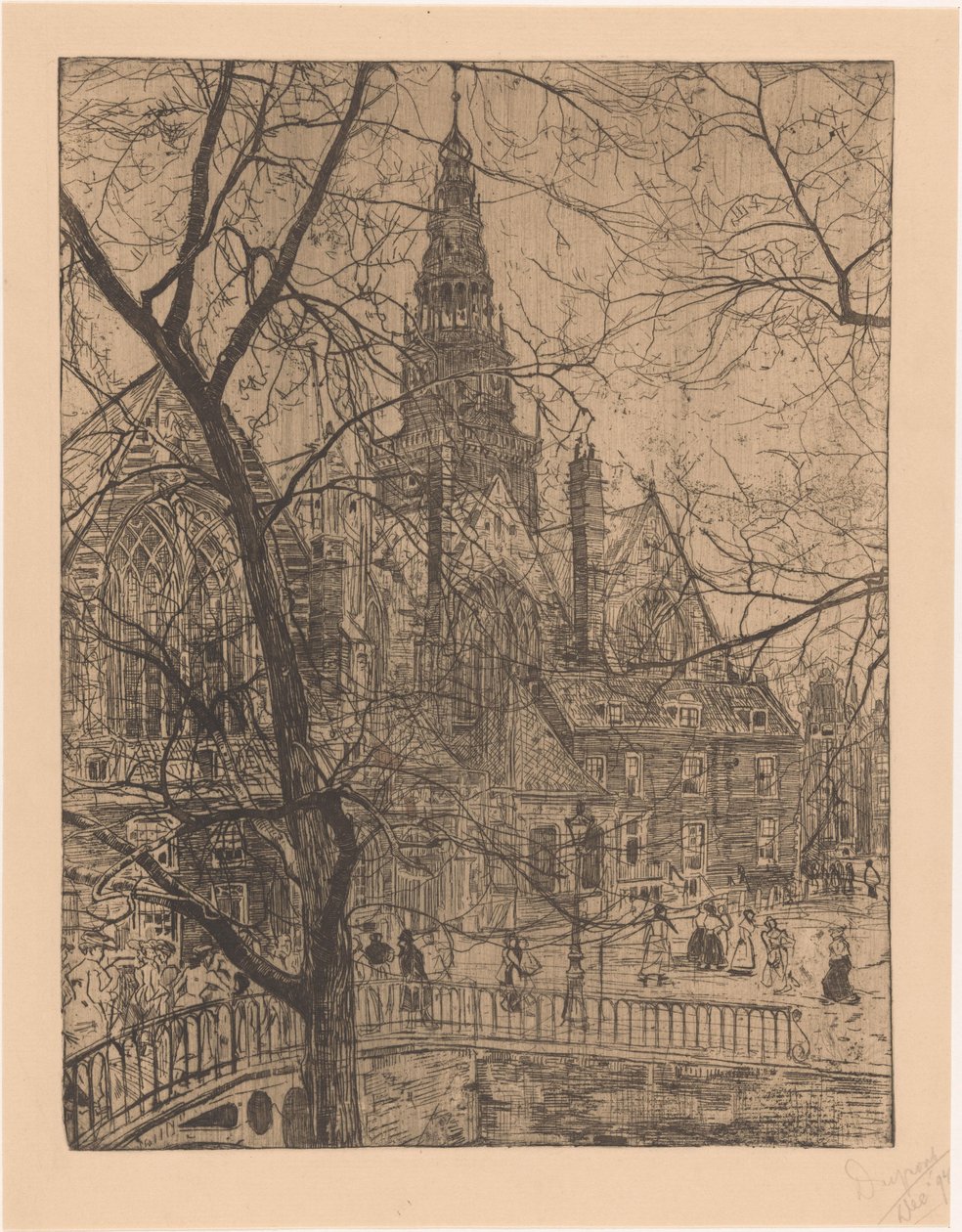 Gamla kyrkan i Amsterdam av Pieter Dupont (signed by artist)