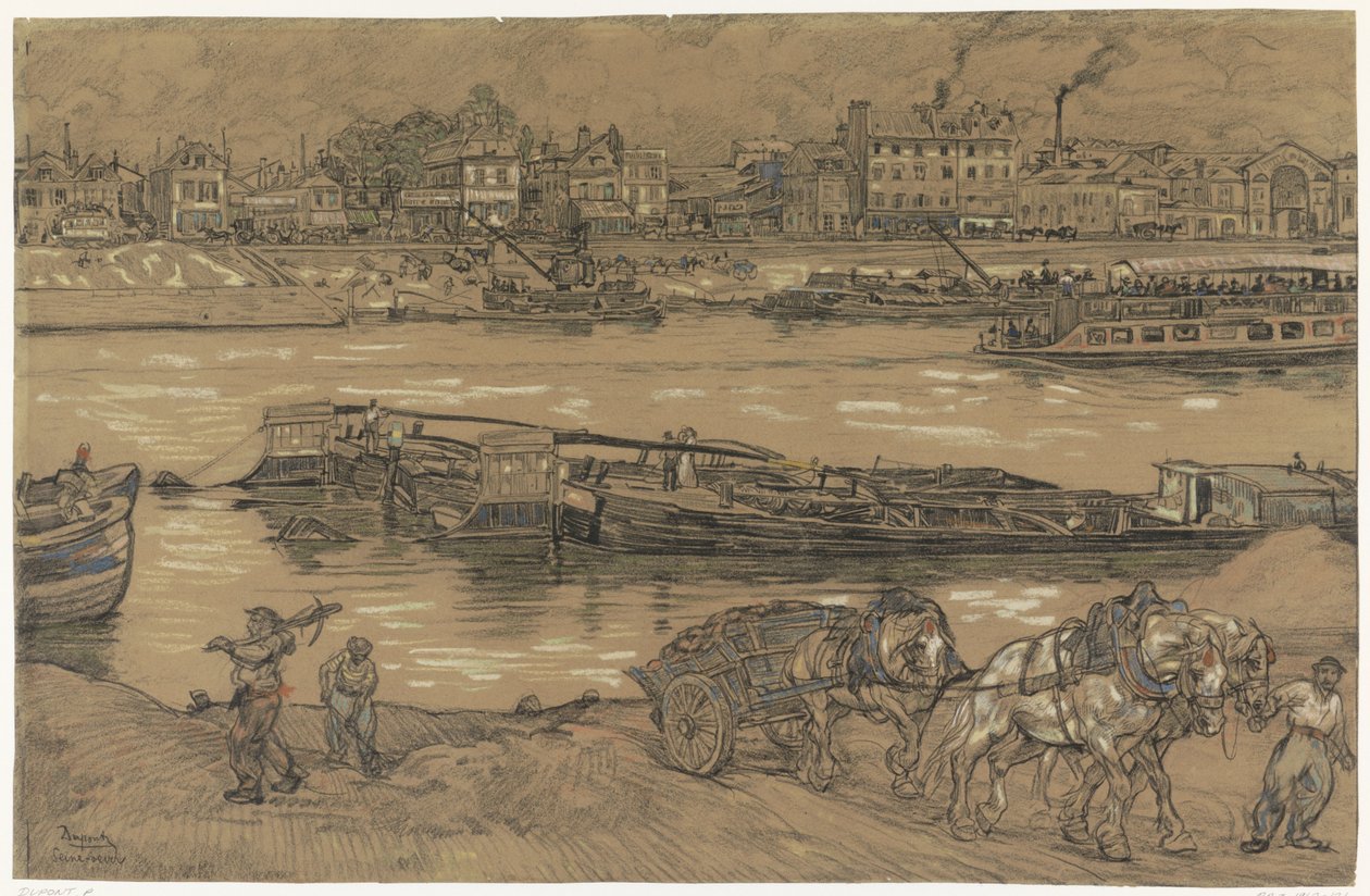 Utsikt över Seines strand av Pieter Dupont