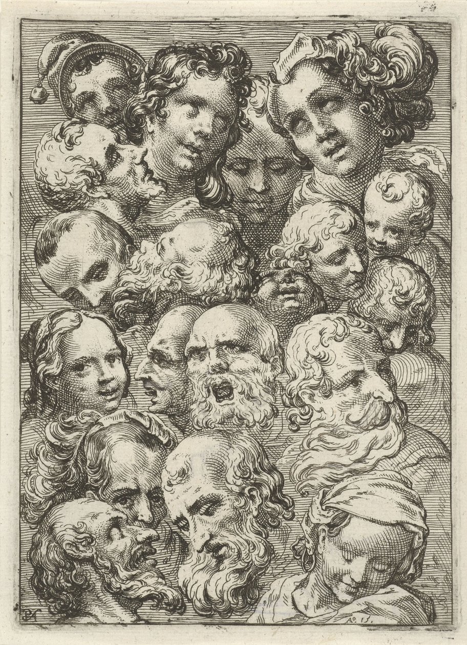 Studieblad med nitton huvuden av Pieter Feddes van Harlingen
