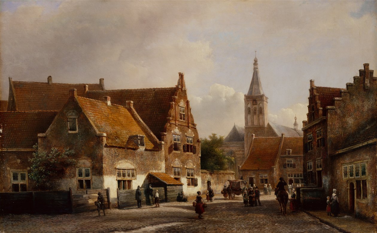 Gata i en holländsk stad (olja på panel) av Pieter Gerard Vertin