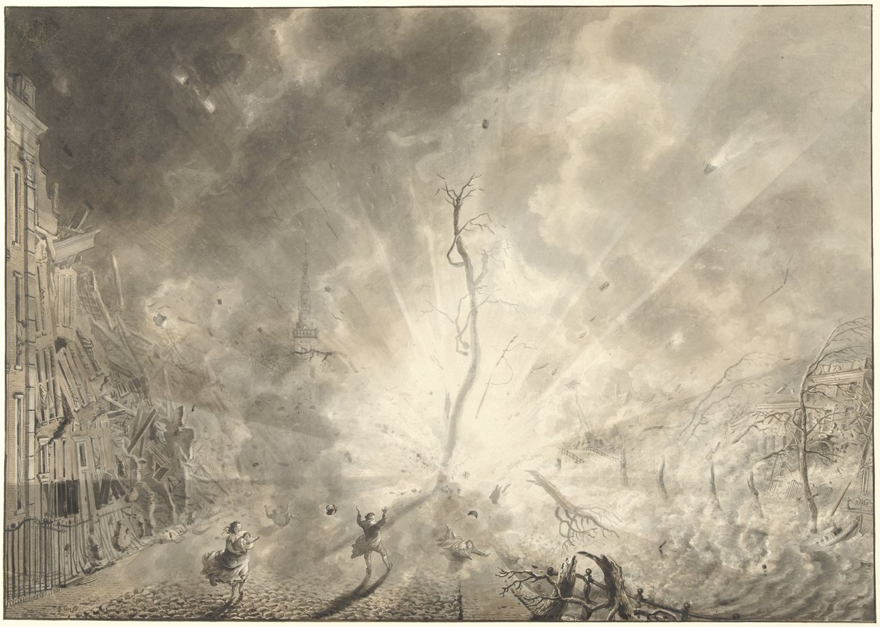 Krutkatastrofen i Leiden den 12 januari 1807 av Pieter Gerardus van Os (signed by artist)