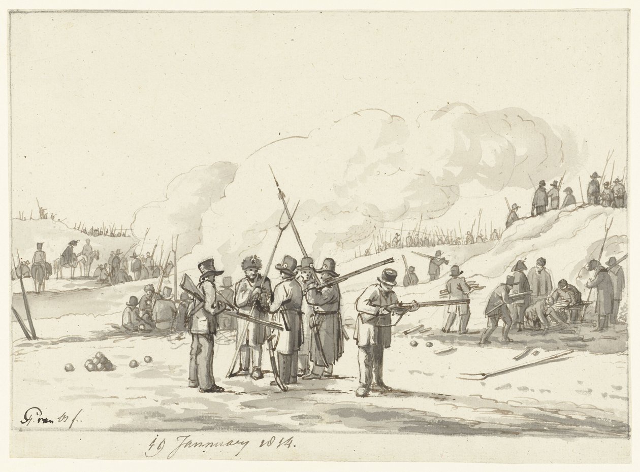 Läger av civila i Nordhollands sanddyner, 19 januari 1814 av Pieter Gerardus van Os (signed by artist)