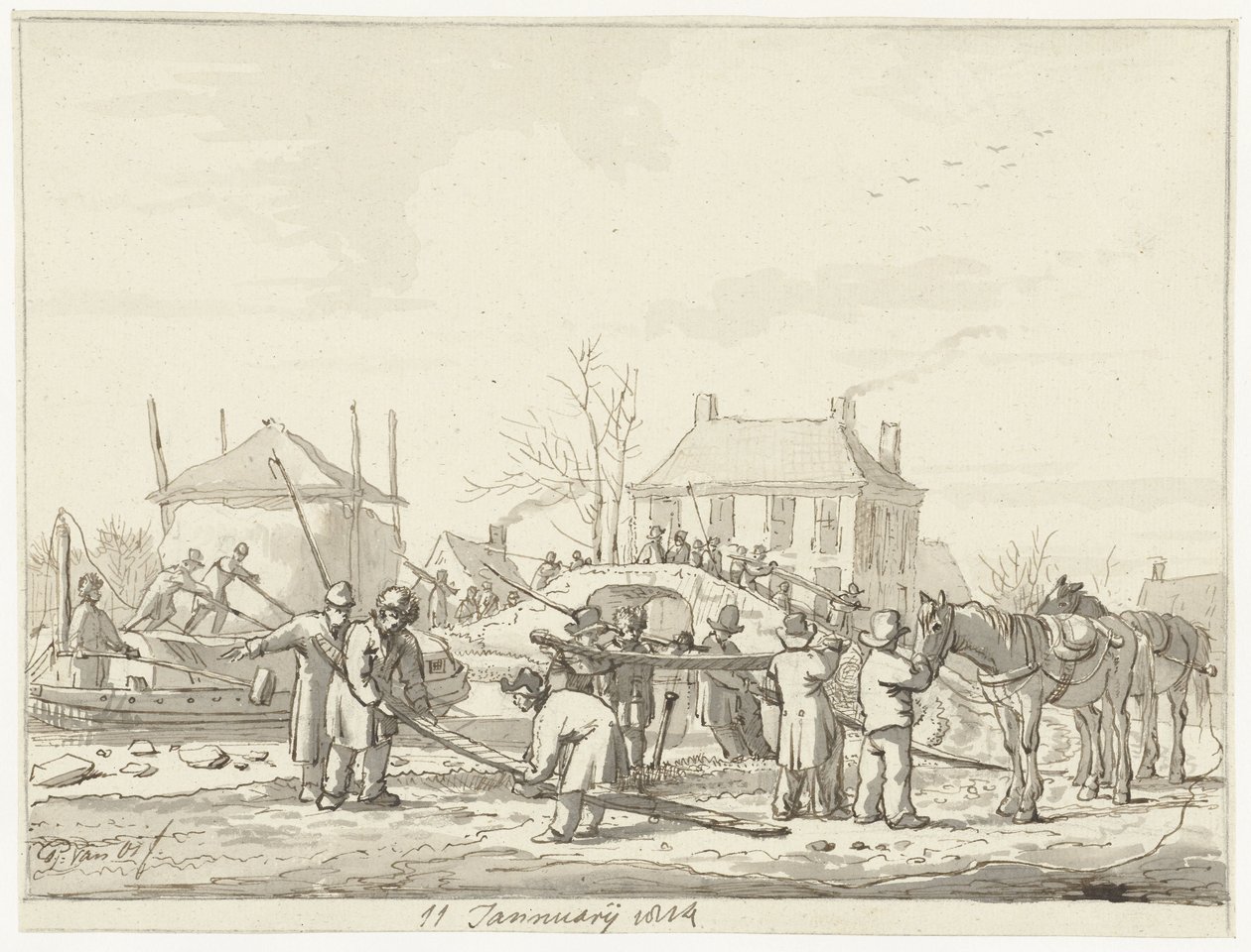 Kärnmjölksdike i Naarden, 11 januari 1814 av Pieter Gerardus van Os (signed by artist)