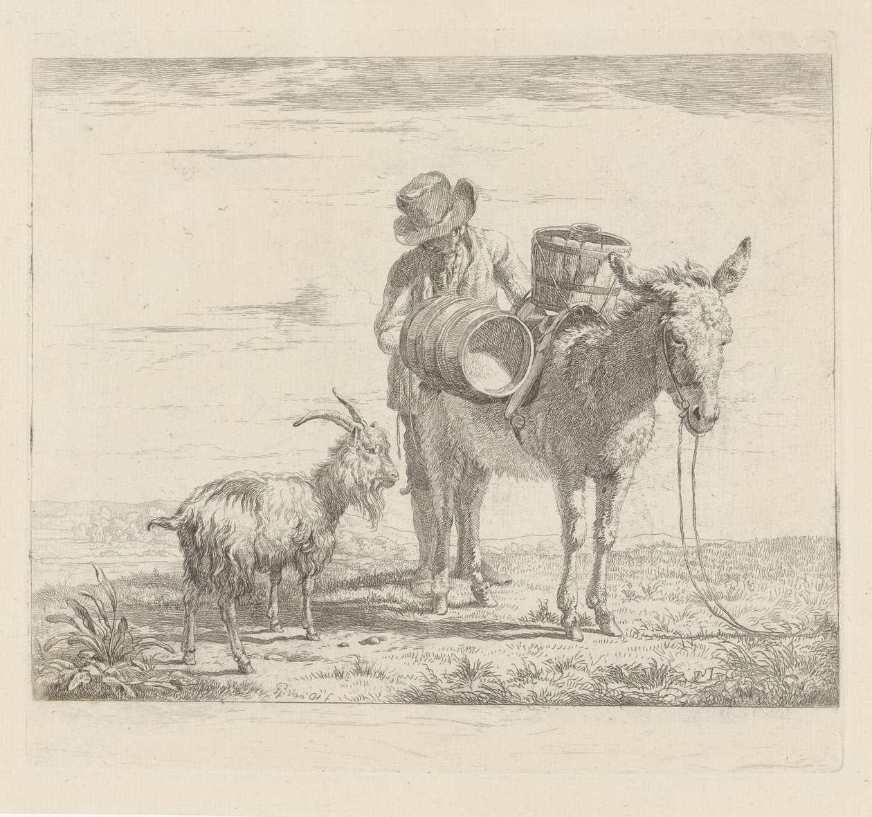 Man med en packmula och en get av Pieter Gerardus van Os