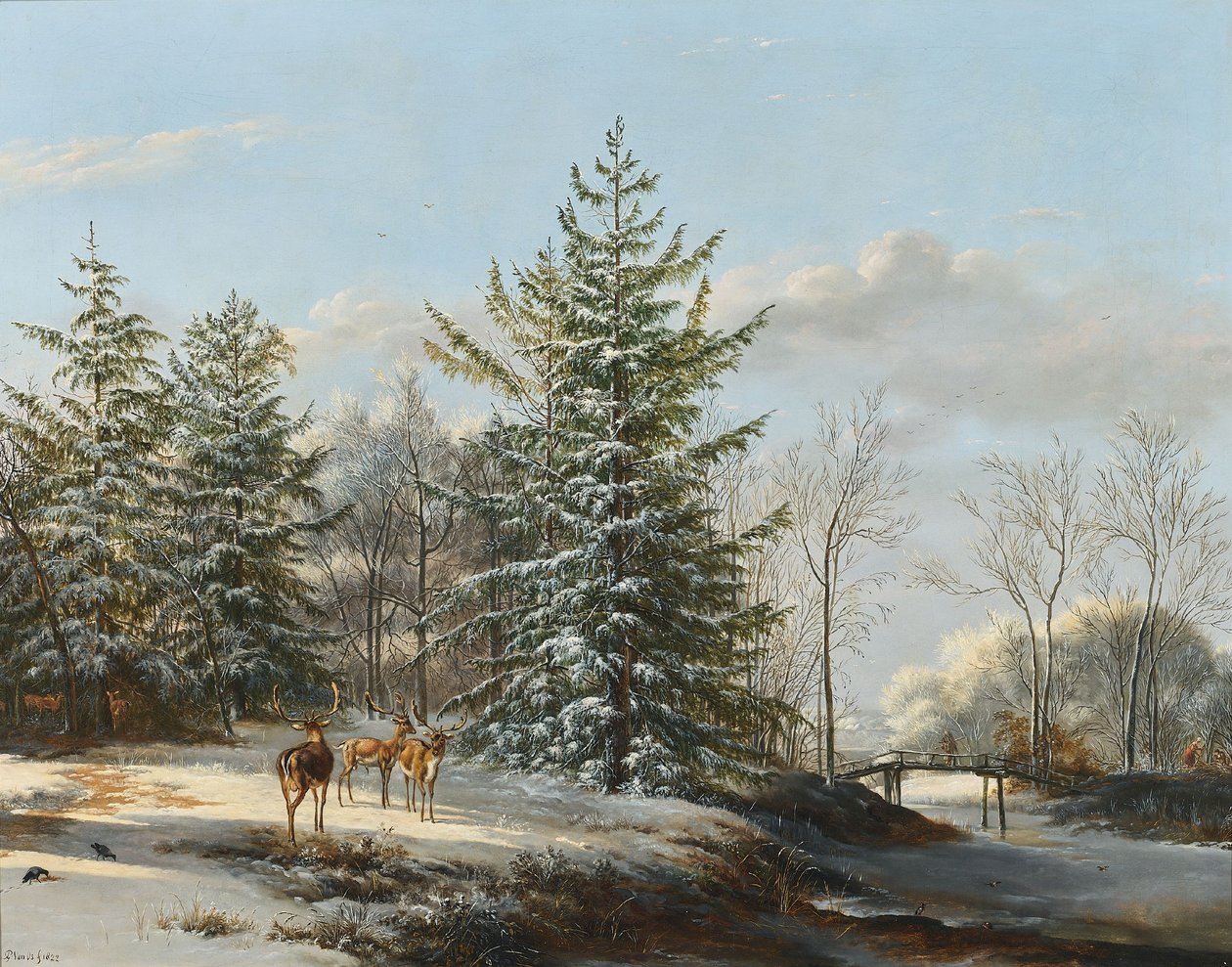 Vinterlandskap med dovhjort av Pieter Gerardus van Os