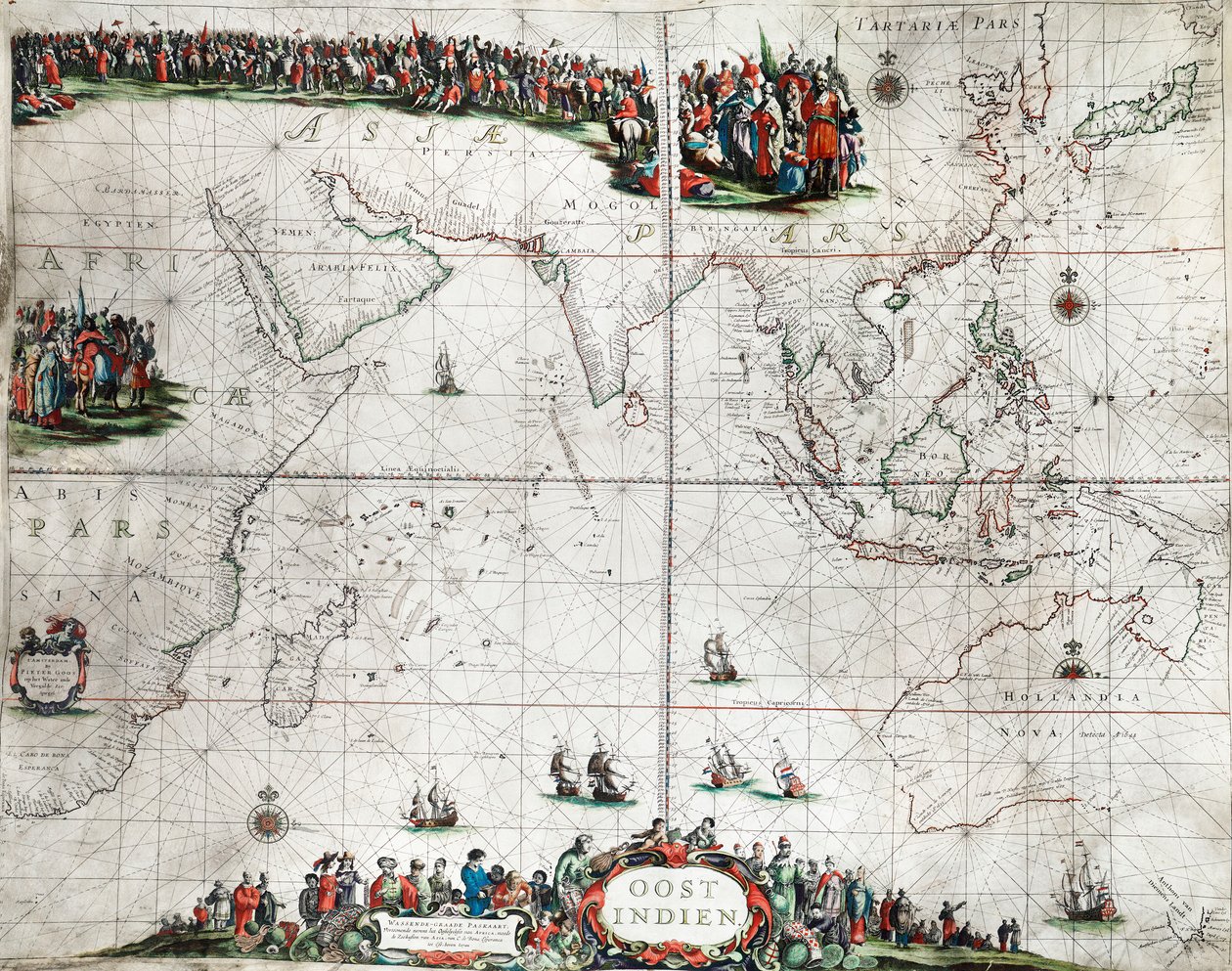 Karta över Ostindien, ca 1666 (kolorerad gravyr) av Pieter Goos