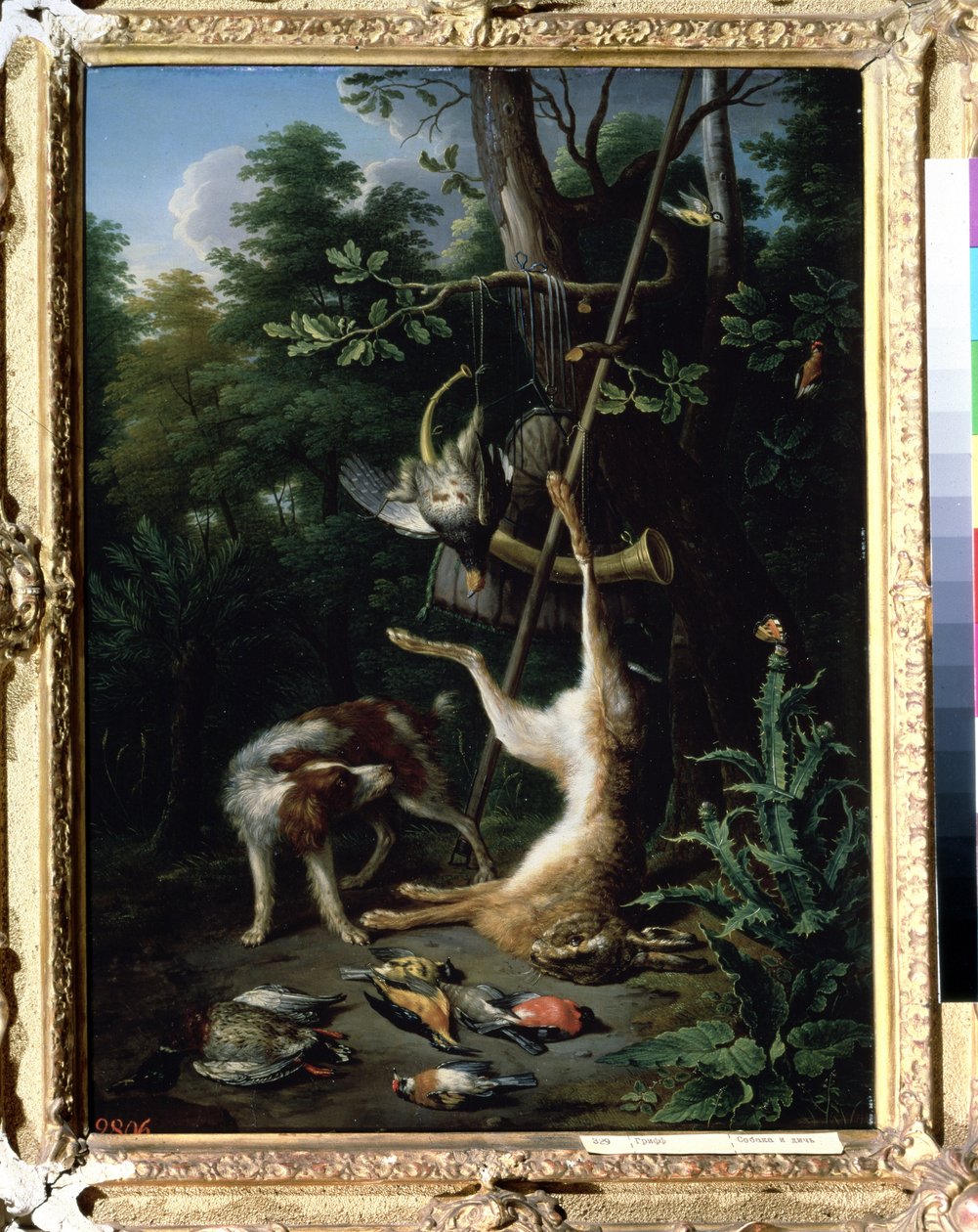 ""Jakthund och viltfåglar"" (Hund och viltfåglar) Målning av Peter Gysels (1621-1691) 1600-talet. Pushkin-museet, Moskva av Peeter Gijsels