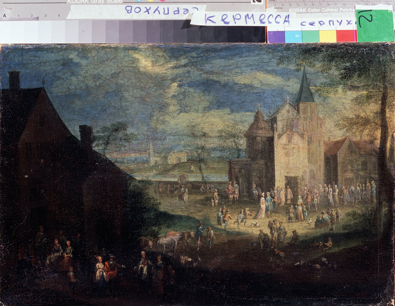 ""Kermesse på platsen för en by"" (Kermis) Stadslandskap i Flandern. Målning av Peter Gysels (1621-1690) Serpukhov, Rysslands statliga museum för historia och konst av Peeter Gijsels