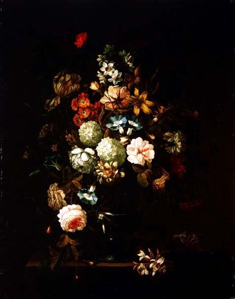 Stilleben med blommor i en glasvas av Pieter Hardime