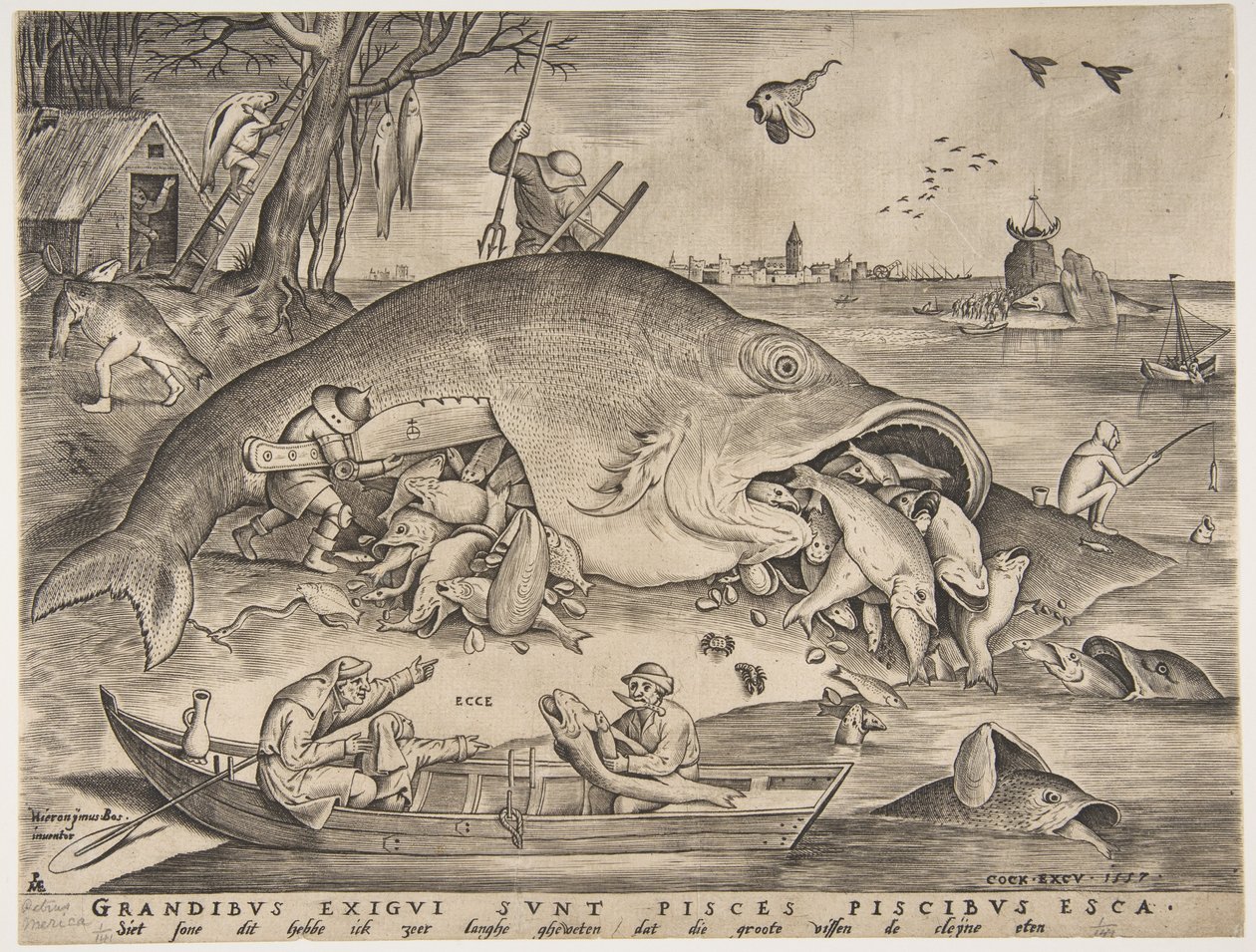 Stor fisk äter liten fisk, 1557 av Pieter Heyden van der