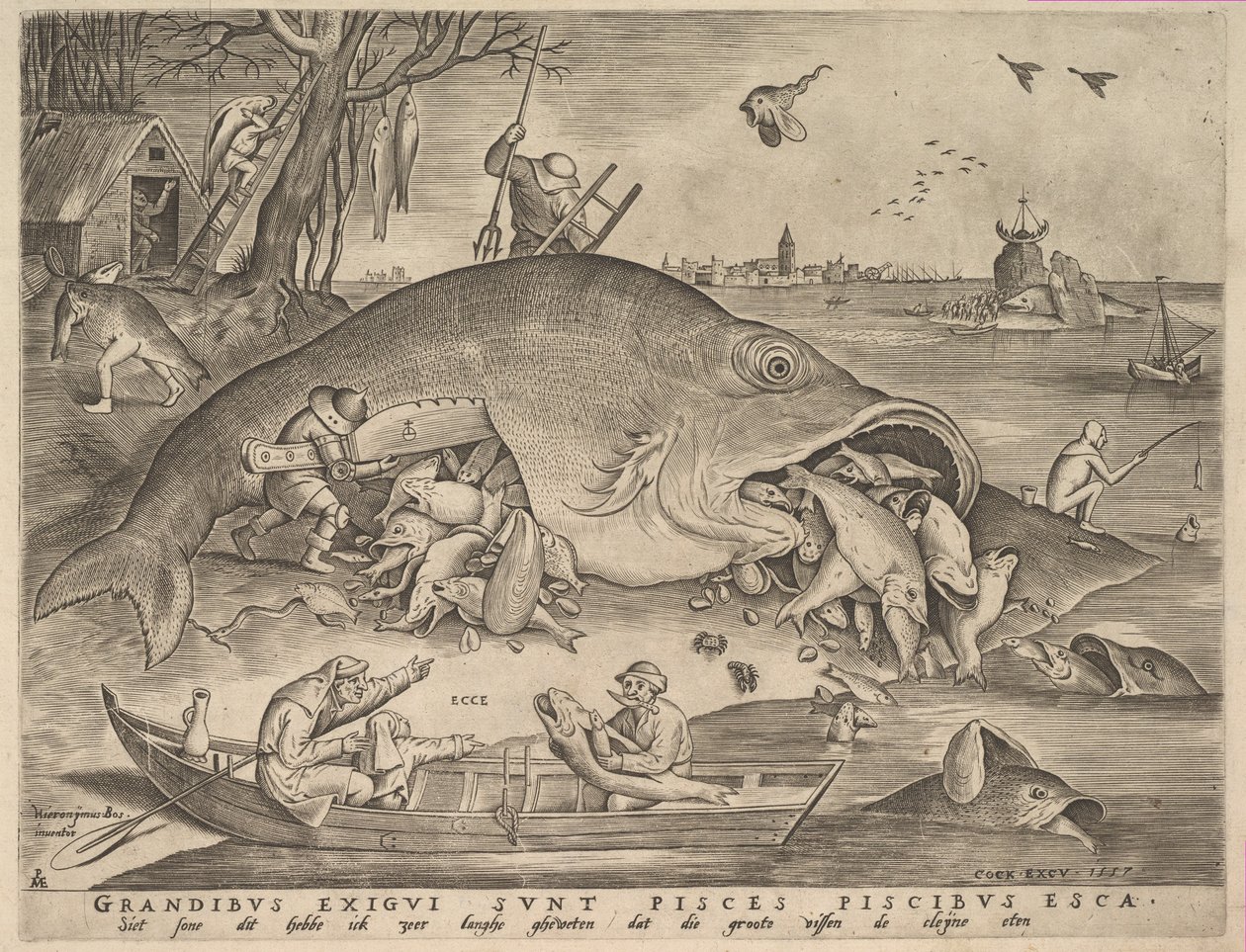 Stor fisk äter liten fisk, 1557 av Pieter Heyden van der