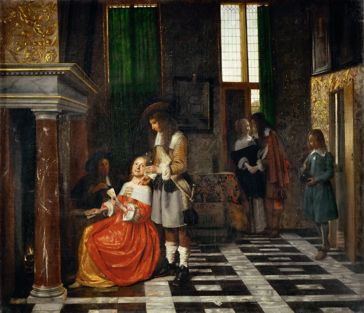 Kortspelare i en överdådig inredning av Pieter Hooch de