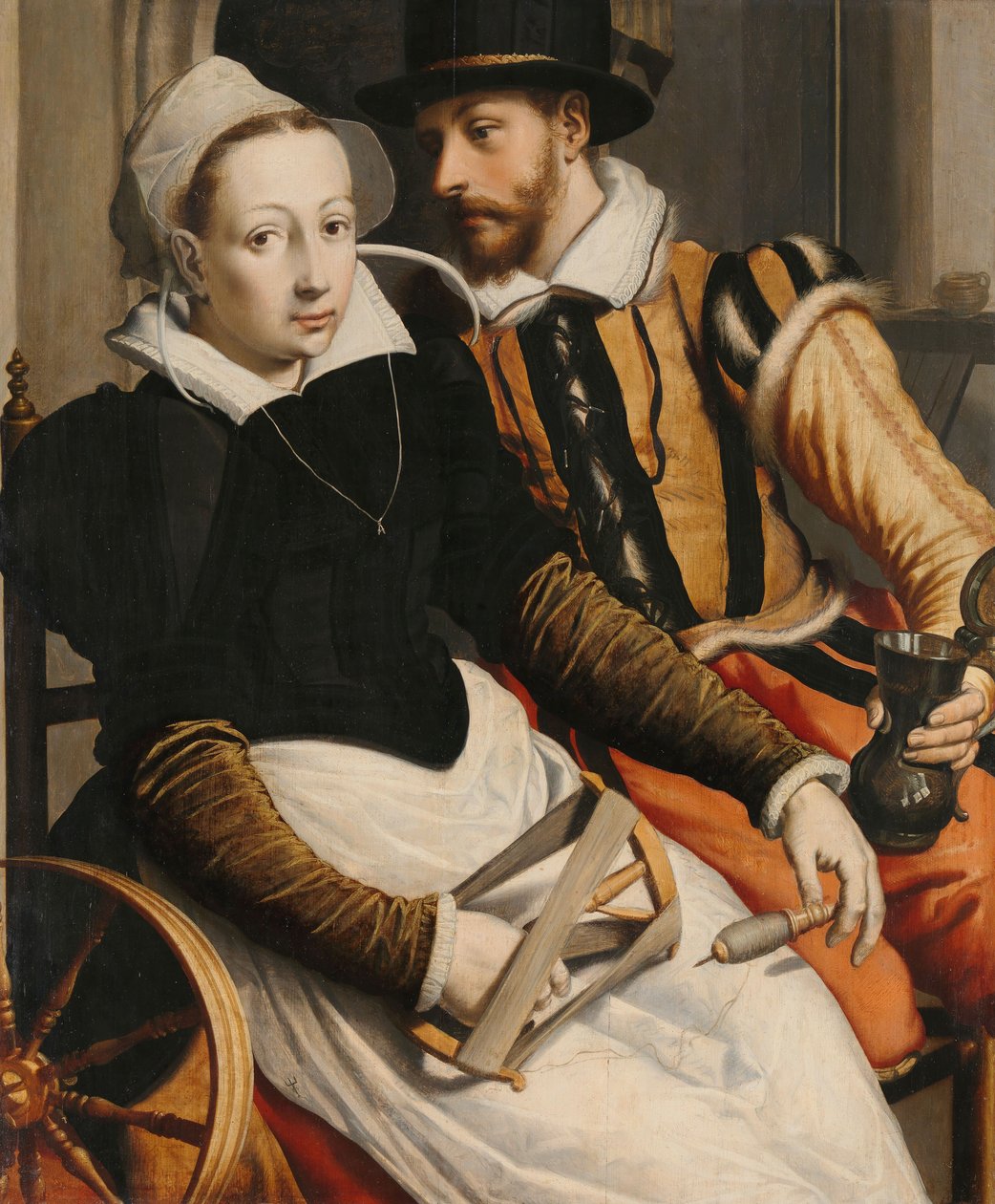 Man och kvinna vid ett spinnhjul, ca. 1560-70 av Pieter Pietersz the Elder