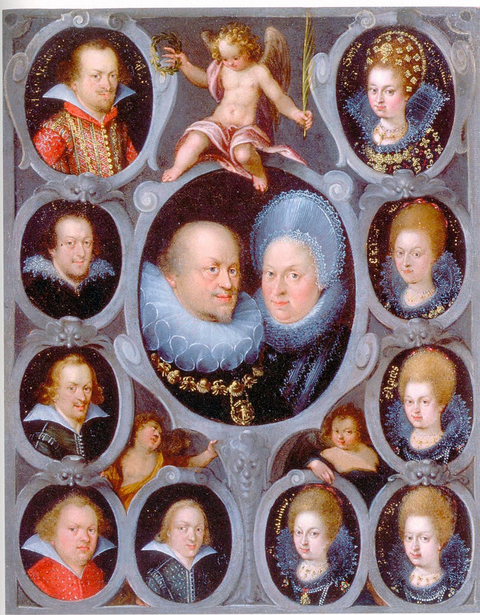Hertig Fredrik I (1557-1608) (reg. 1593-1608) och hertiginnan av Württemberg Sibylla med tio av sina barn av Pieter Isaacsz