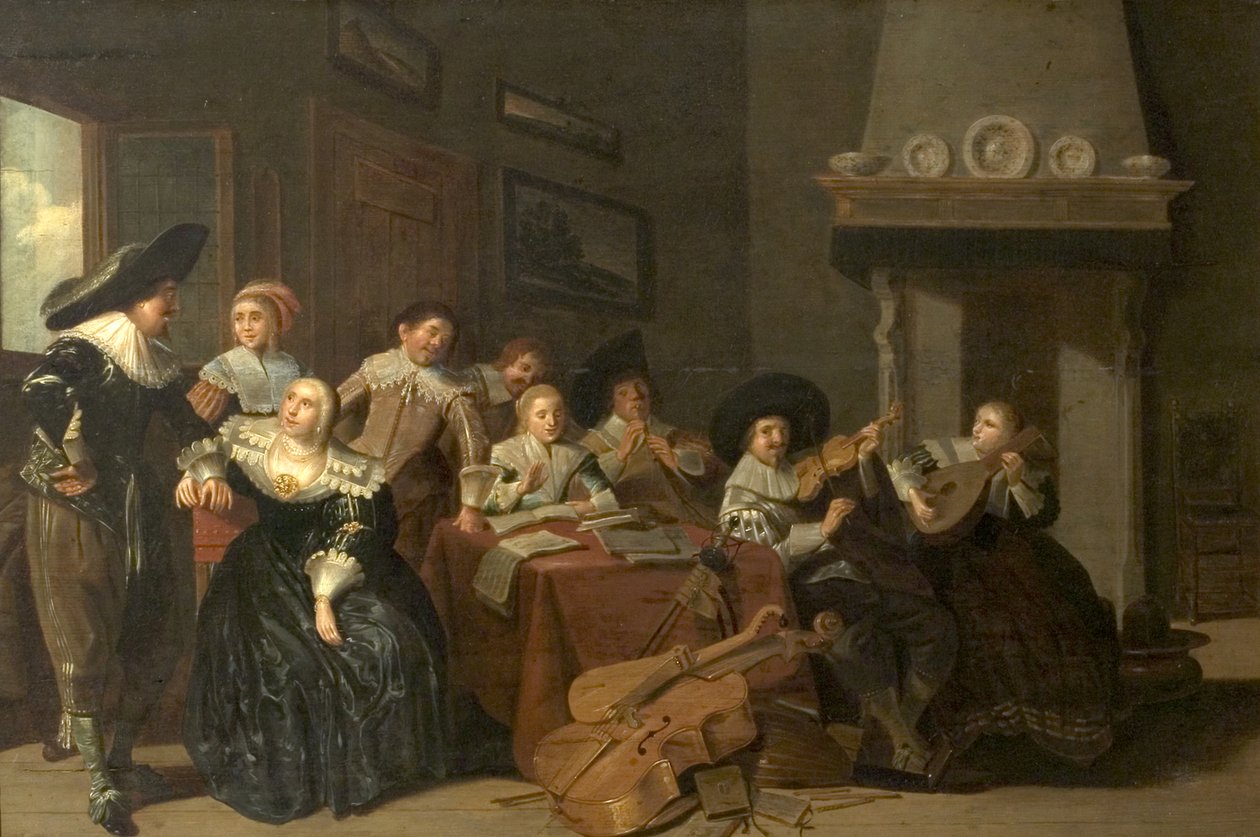 Musikfesten (olja på trä) av Pieter Jacobsz (attr.to) Codde