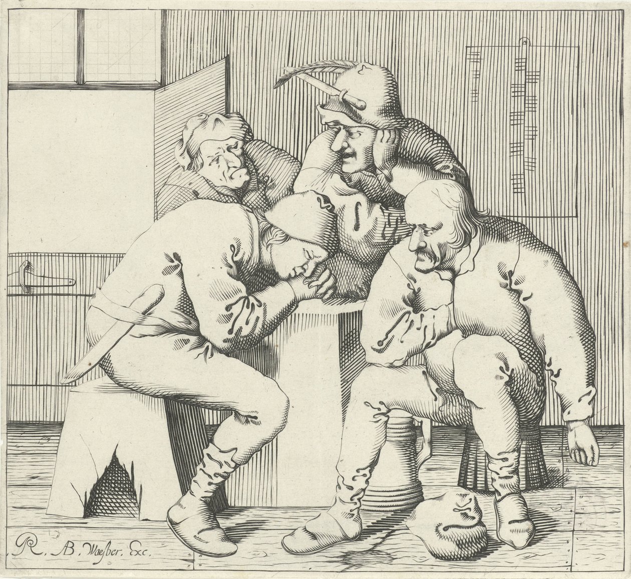 Fyra män runt ett bord av Pieter Jansz Quast (possibly)