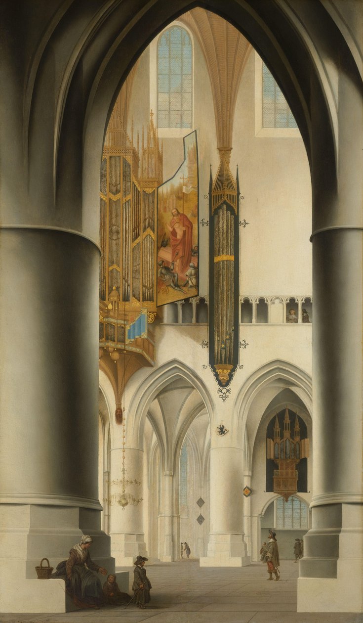 Interiör av kyrkan St Bavo i Haarlem Interiören av St Bavokerk i Haarlem, sett från den södra ambulatoriet, med utsikt över kören till den norra ambulatoriet och den stora orgeln av Pieter Jansz Saenredam