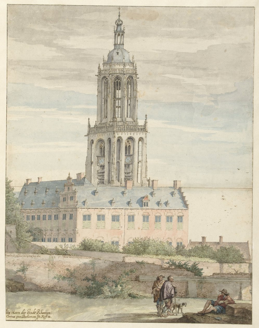 Utsikt över slottet Frederik V, kurfursten Palatine och Sint-Cunerakerk, Rhenen av Pieter Jansz Saenredam
