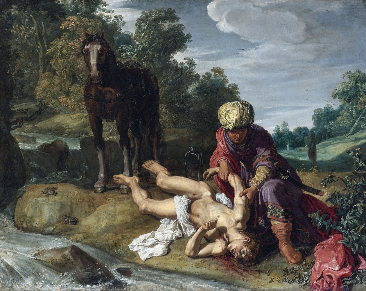 Bon Samaritain - Den barmhärtige samariten - Peinture de Pieter Pietersz Lastman (1583-1633), ca. 1612 - Olja på duk av Pieter Lastman