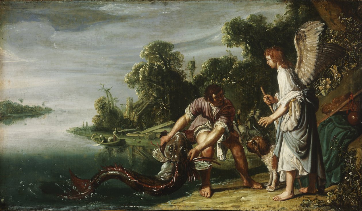 Ängeln och Tobias med fisken av Pieter Lastman