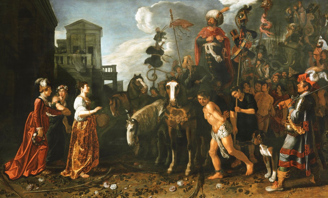 Jefta välkomnade hem från slagfältet av sin dotter, av Pieter Lastman
