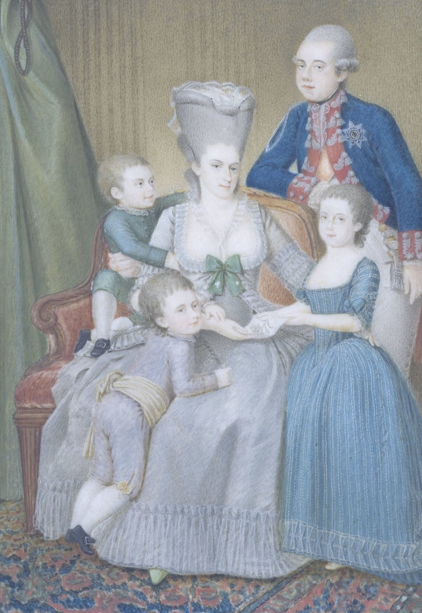Willem V (1748-1806), prins av Orange-Nassau, med sin hustru Frederika Sophia Wilhelmina av Preussen och deras barn Frederica Louisa Wilhelmina, Willem Frederik och Willem George Frederik av Pieter Lesage