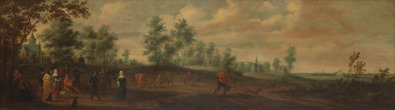 Landskap med ett par som dansar utanför en herrgård av Pieter Meulener
