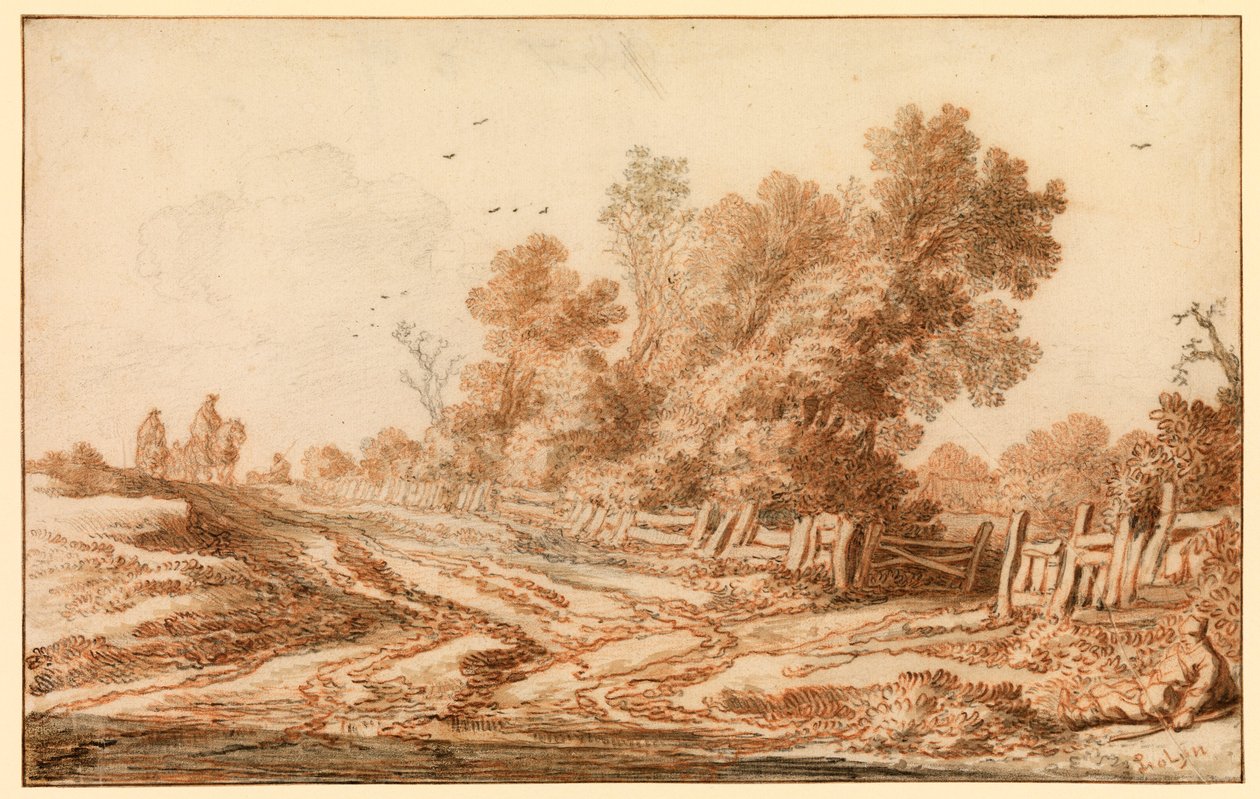 Landskap med resenärer på en väg, 1653 - 1657 av Pieter Molijn
