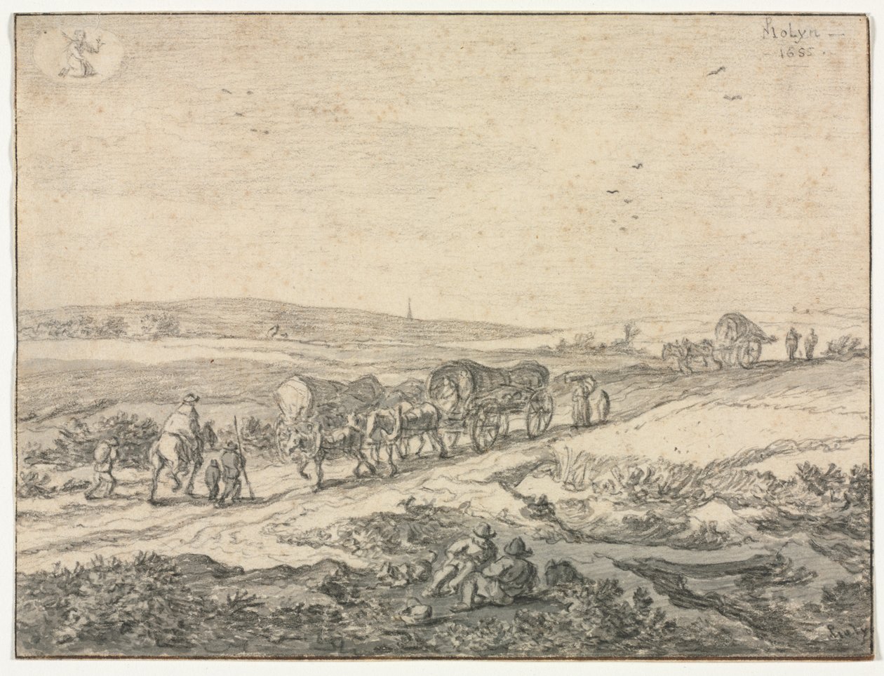 Augusti: Landskap med vagnar, c.1655. av Pieter Molyn