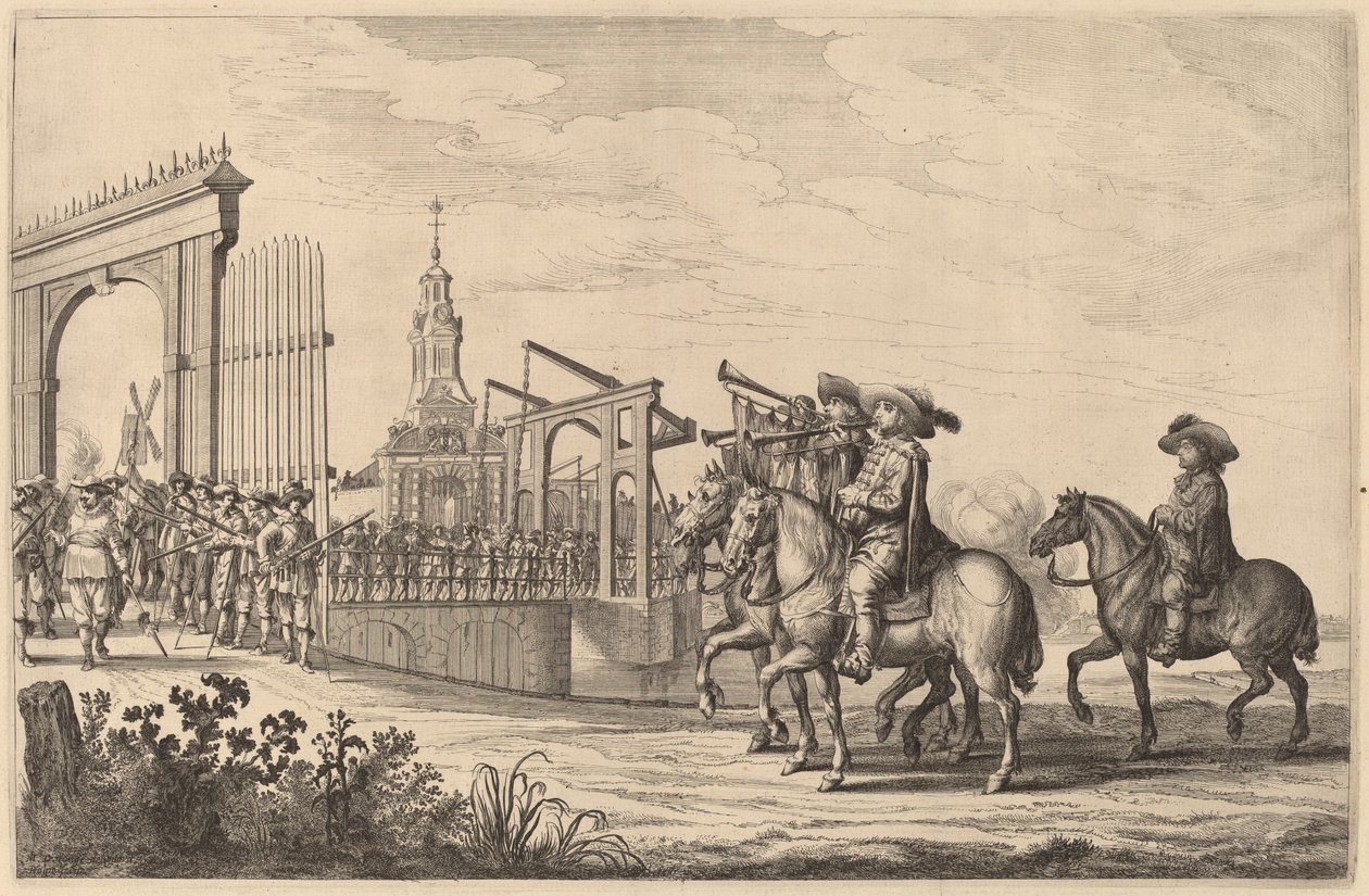 Marie de Medicis intåg i Amsterdam [skylt 1 av 6] av Pieter Nolpe