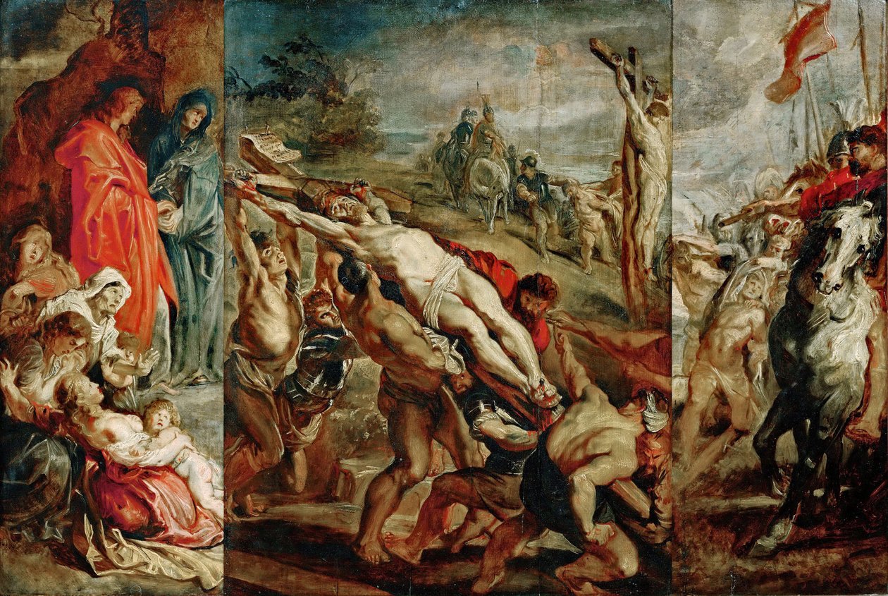 The Elevation of the Cross-skiss för triptyken av Peter Paul Rubens