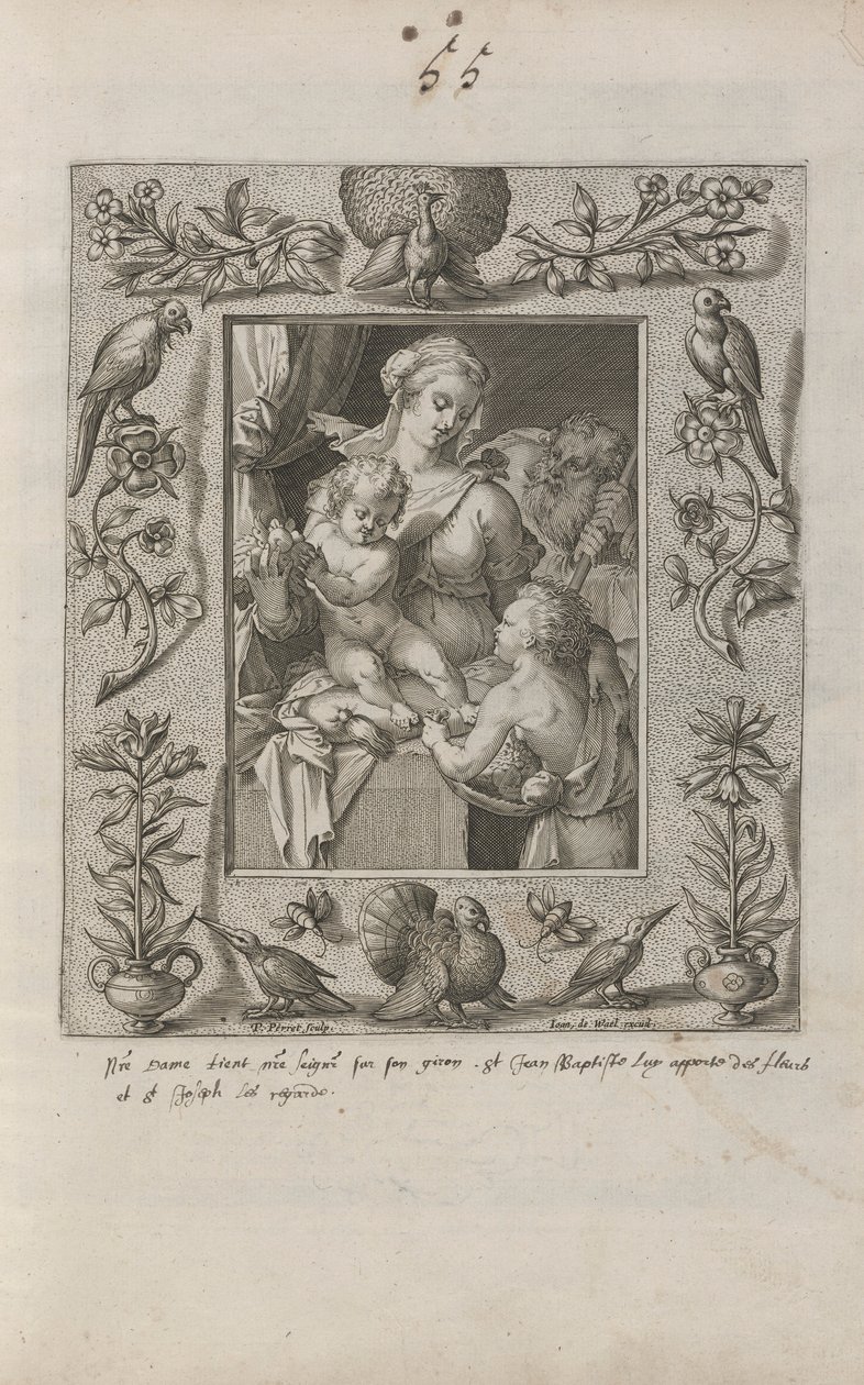 Helig familj med den unge Johannes döparen, i en utarbetad ram av Pieter Perret