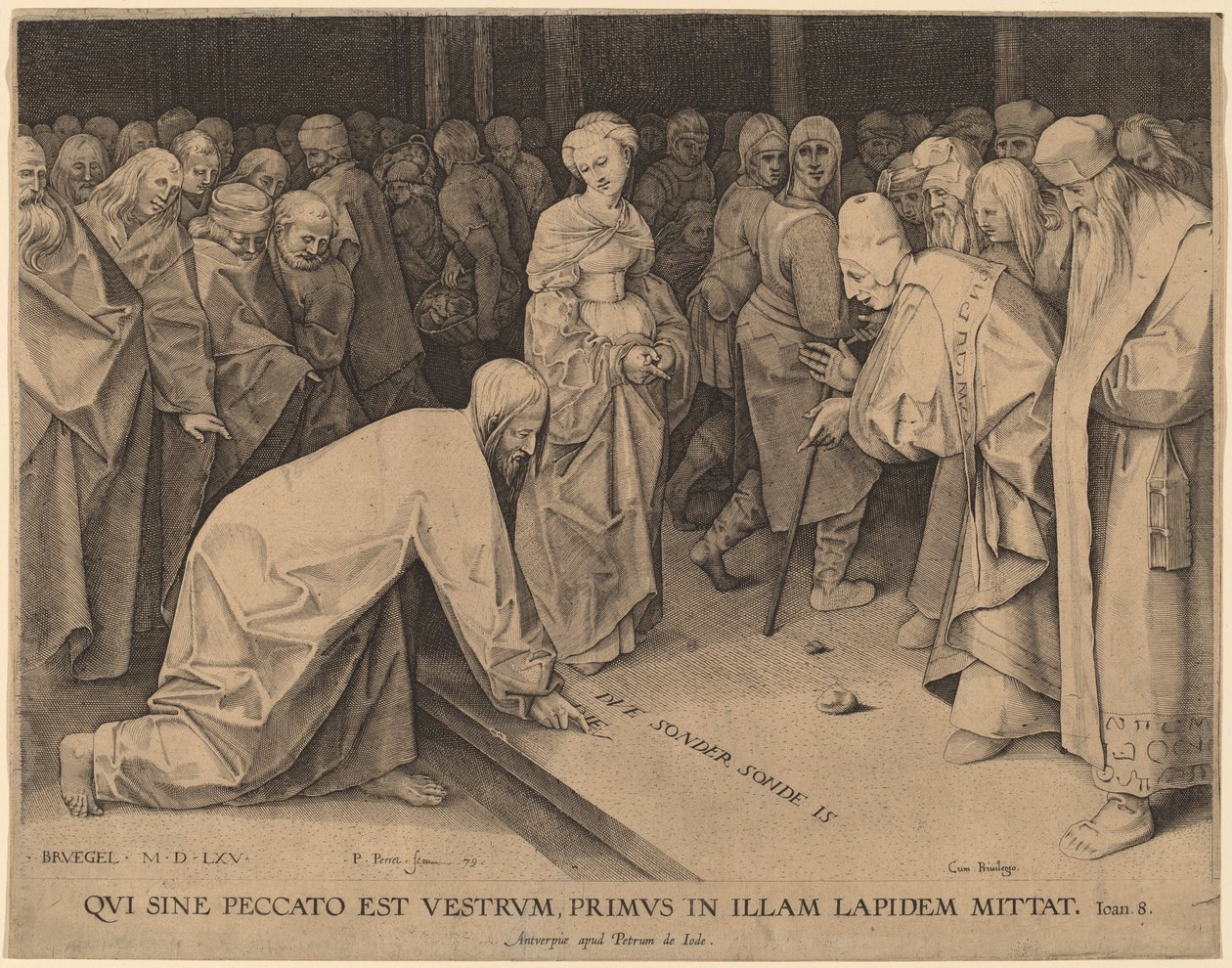 Kristus och Vuxenfrun av Pieter Perret after Pieter Bruegel the Elder