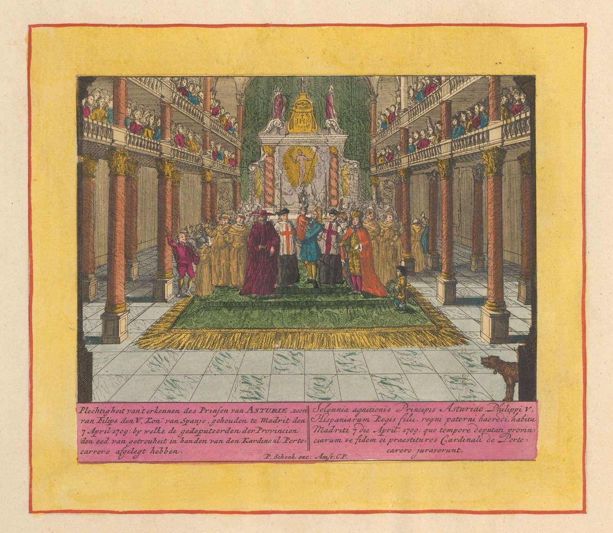 Erkännande av Louis Philip, prins av Asturien och son till kung Filip V av Spanien, 1709 Högtidlighet för erkännandet av prinsen av Asturien, son till Philip de V. kon. av Spanien, hölls i Madrid den 7 april 1709, vid vilken deputerade för PR av Pieter Schenk (I)