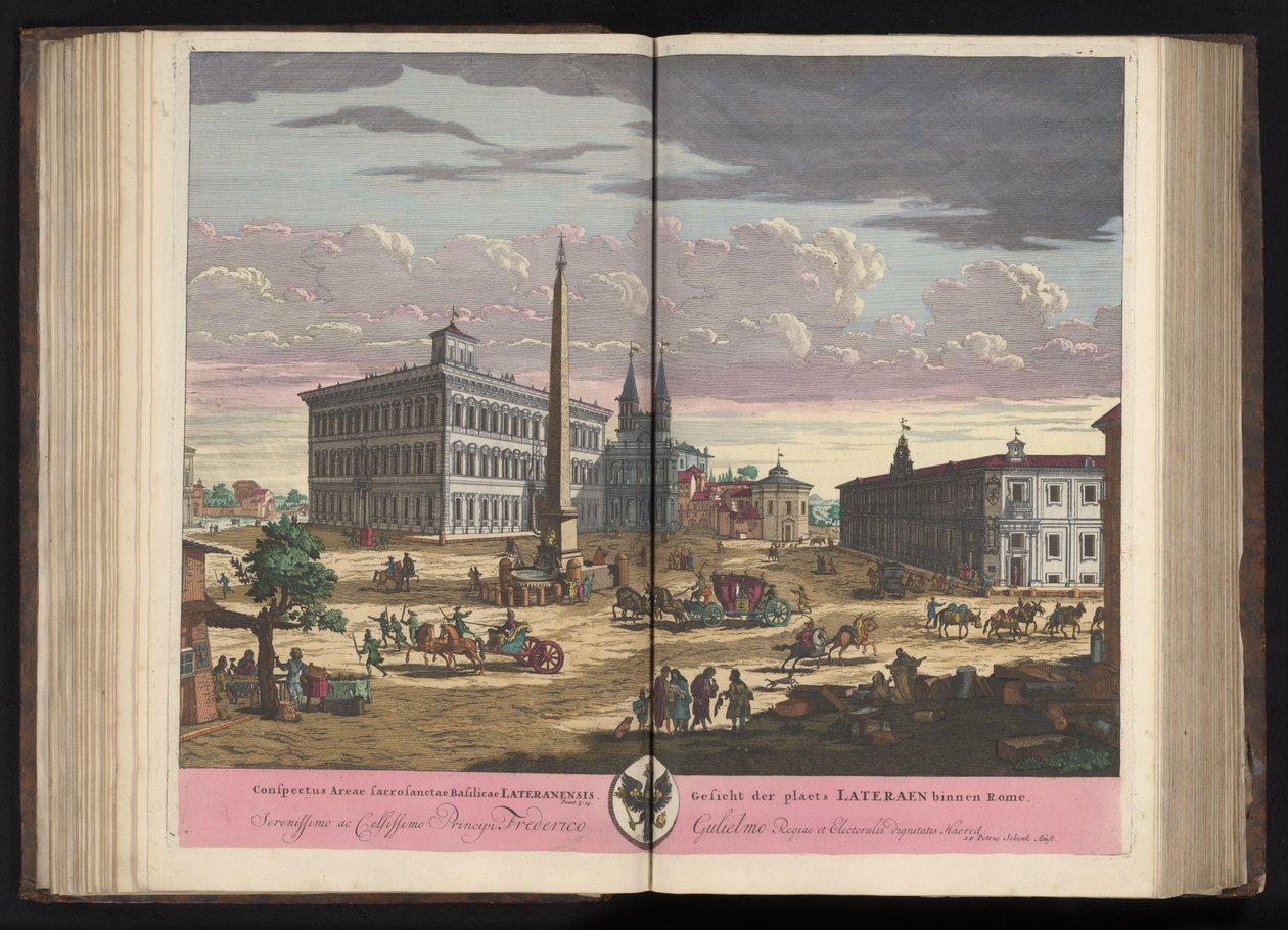 Gezicht op het Lateraan met de Sint-Jan van Lateranen i Rom Utsikt över det heliga området i Lateranbasilikan (...) (titel på objekt) av Pieter Schenk (I)
