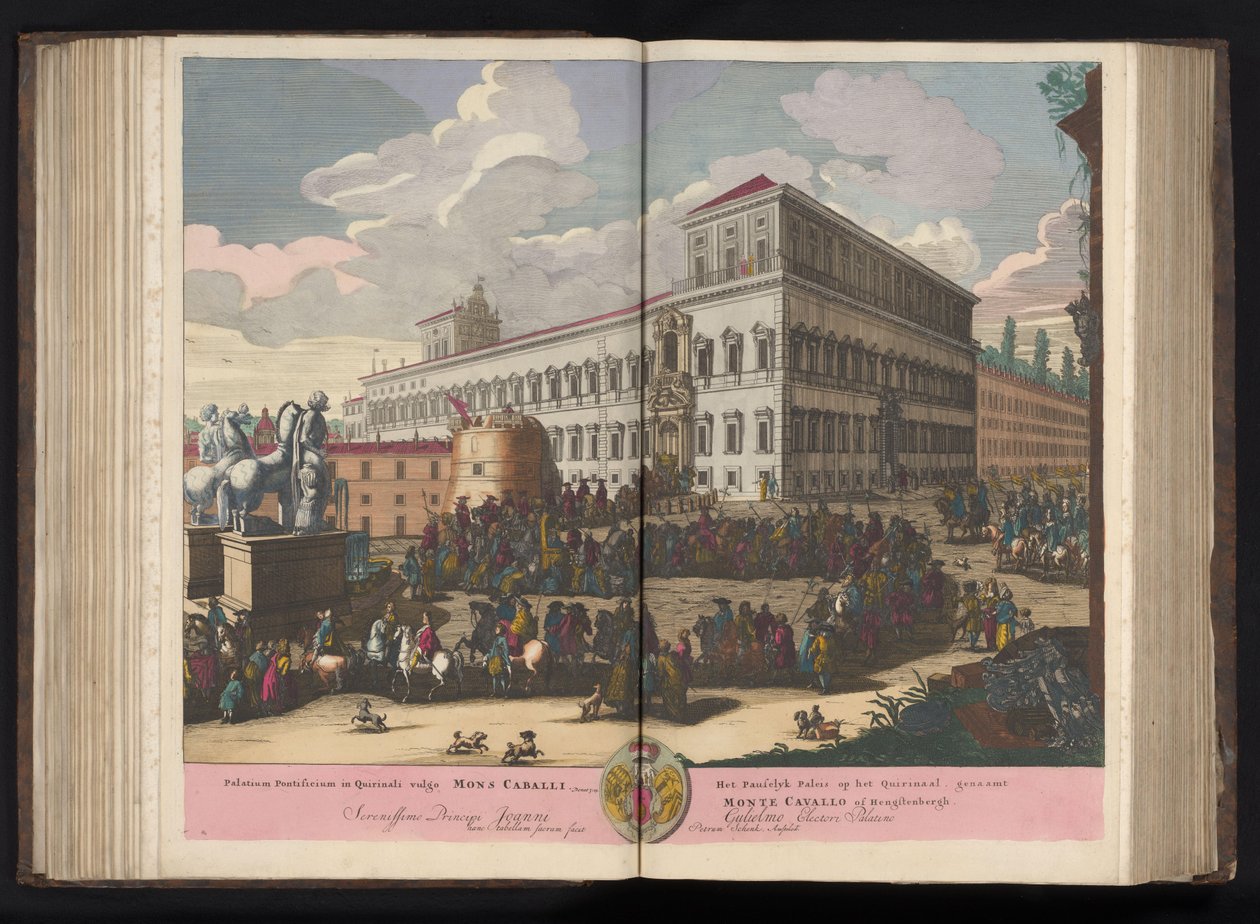 Piazza del Quirinale i Rom Det påvliga palatset i Quirinale, allmänt känt som Mount Caball (...) (titel på objektet) av Pieter Schenk (I)