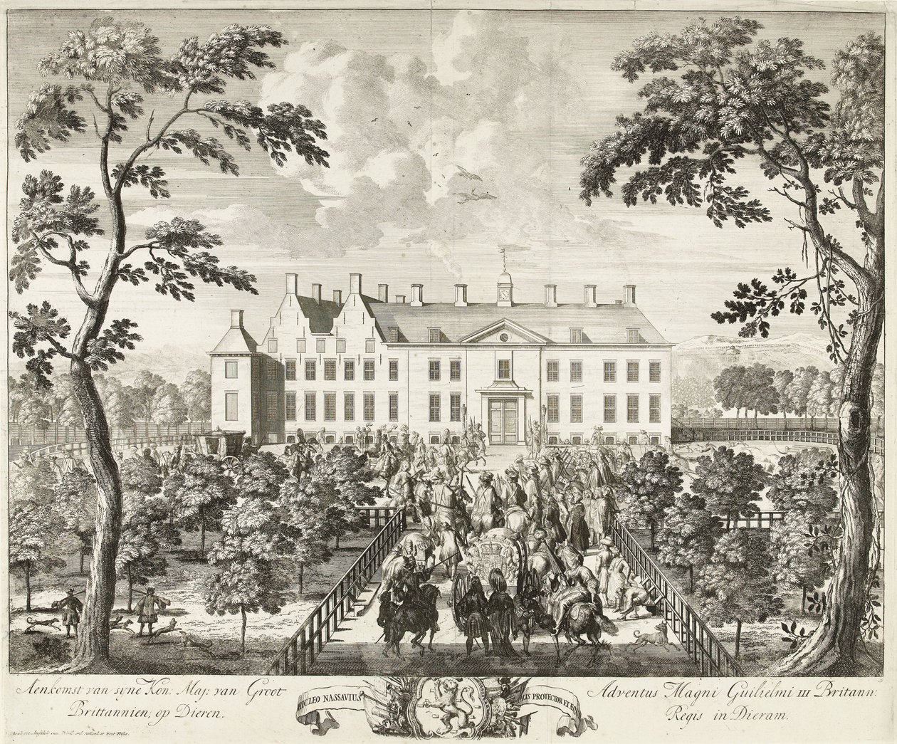 Vilhelm III:s ankomst till jaktstugan Hof te Dieren, 1691 av Pieter Schenk